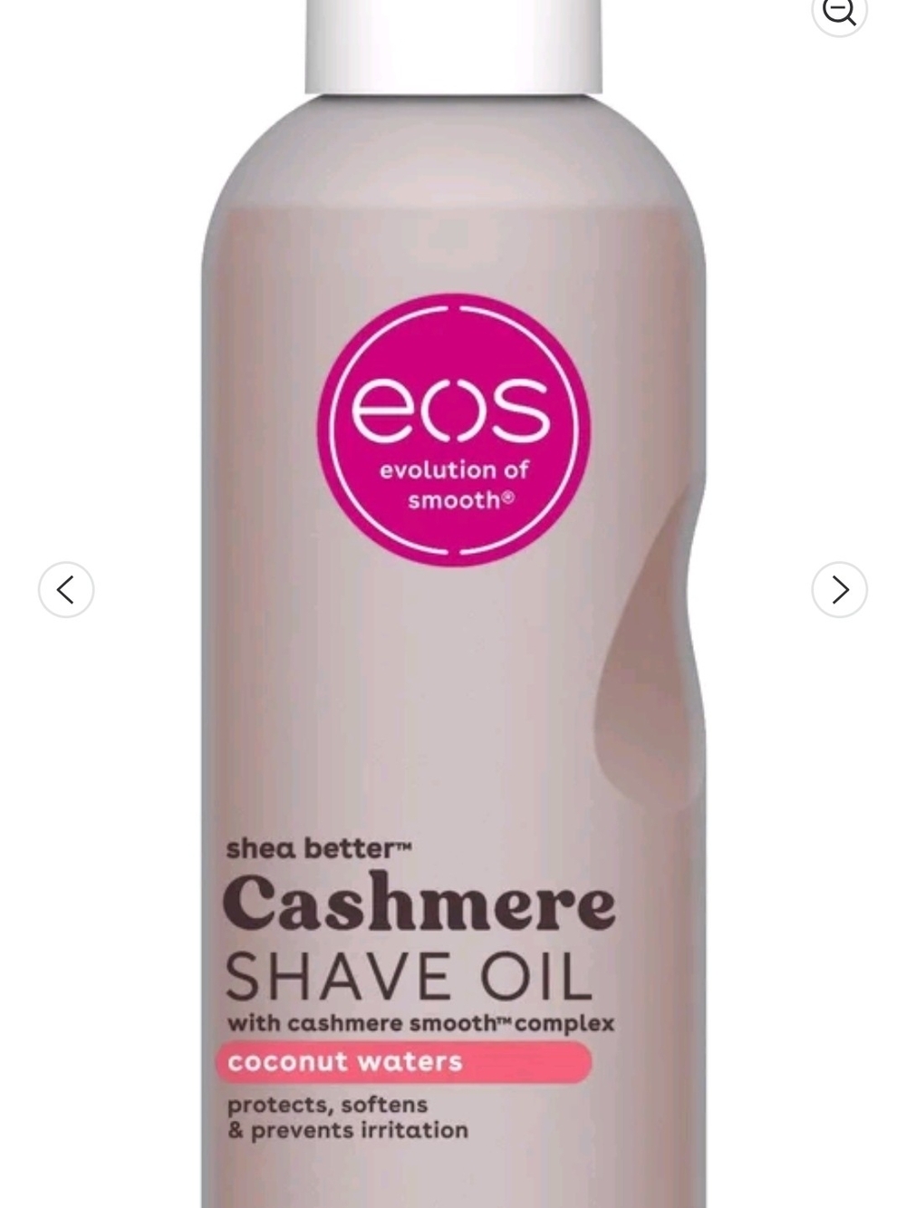 eos Cashmere Shave Oil - Pink Label on Light Taupe Bottle